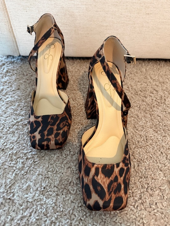 Jessica Simpson Shoes - Jessica Simpson Leopard Print Ankle-Strap Platform Block Heels - Brown/Black